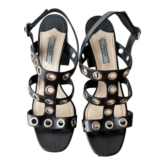 Prada Leather and Silver Ring Heeled Sandals Size 40 - Picture 5 of 9